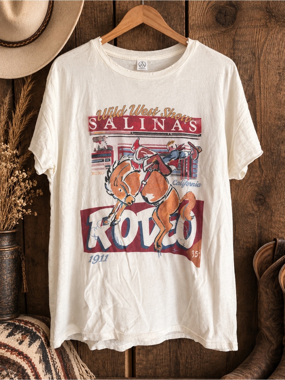 Alternative Cream Rodeo Graphic Tee with Red and Brown Print